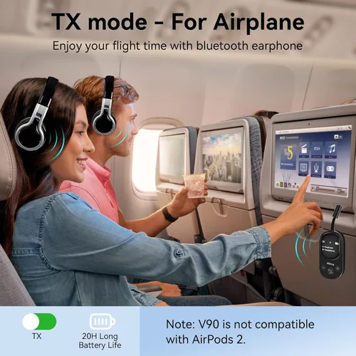 Miniatura 2 de Adaptador receptor transmisor Bluetooth 5.3 para avión, compatible con 2 AirPods o auriculares con aptX de baja latencia, conector AUX de 0.138 in