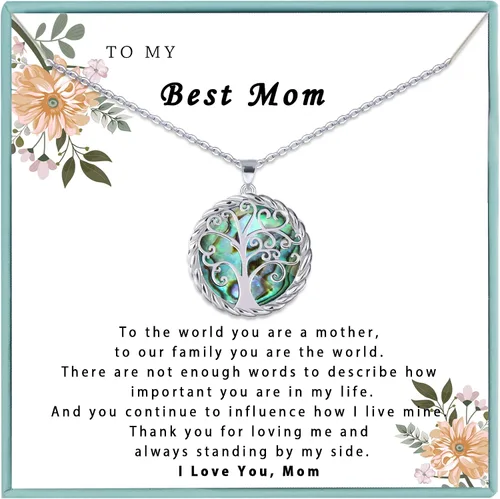 SmileBelle Tree of Life Necklace as Birthday Gifts for Mom Grandma, Mom Gifts for Stepmom as Bonus Mom Gifts From Daughter, Silver Mother in Law