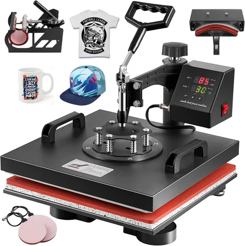 TOPDEEP Máquina de prensa de calor 5 en 1, prensa de calor de 15 x 15 pulgadas, máquina de prensado de camisetas, diseño deslizante, máquina de