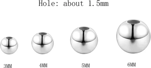 Miniatura 2 de ZHENYIN 200 cuentas espaciadoras redondas de acero inoxidable de 0.118 in, 0.157 in, 0.197 in y 0.236 in para fabricación de joyas