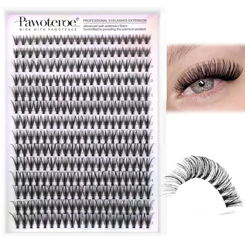 Miniatura 27 de Extensiones de pestañas Pawotence, racimos de 280 piezas, pestañas individuales en racimo, extensiones de pestañas 50D, mezcla de 9-16 mm, racimos