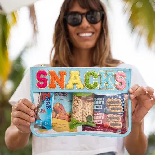 Miniatura 2 de Fablinks Bolsa transparente con cremallera para mujeres con parche de letras de chenilla, bolsa de viaje para aperitivos para adolescentes y niñas