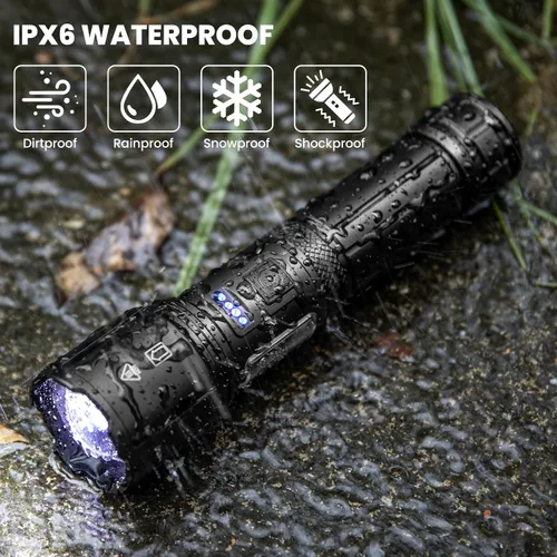 Miniatura 7 de Linterna recargable de 990,000 lúmenes altos, paquete de 3 luces LED con 5 modos, linterna de mano impermeable para campamento, hogar, exterior (2)