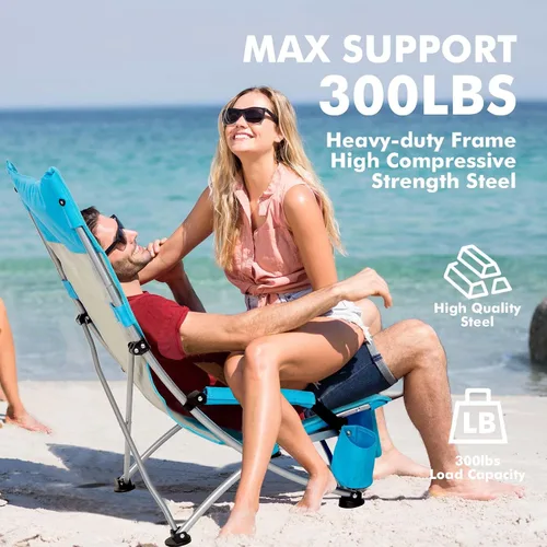 Miniatura 5 de AKSOUL Silla de playa plegable para adultos: sillas de respaldo bajo/alto con bolsa de transporte - Silla de asiento extra ancha con cómoda almohada
