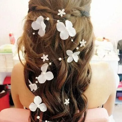 Miniatura 2 de Diadema flexible con perlas de imitación y flores, para boda, fiesta, novia, diadema tiara