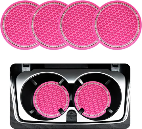 Miniatura 21 de Ziciner 4 unidades de portavasos para automóvil con brillo, portavasos de goma suave con cristales, tapete antideslizante para tazas con strass