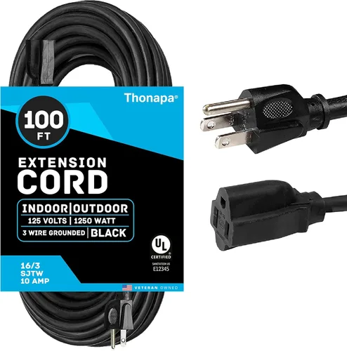 Miniatura 8 de Thonapa Cable de Extensión para Exteriores de 13 Amperios de 6 pies, SJTW 16/3 de 6 pies, Cable de Extensión Negro de 3 Clavijas, Cable