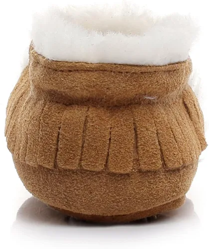 Miniatura 7 de HONGTEYA Mocasines de bebé con suela de goma de forro polar de piel, botas de nieve cálidas, zapatos de bebé de cuero para niños y niñas