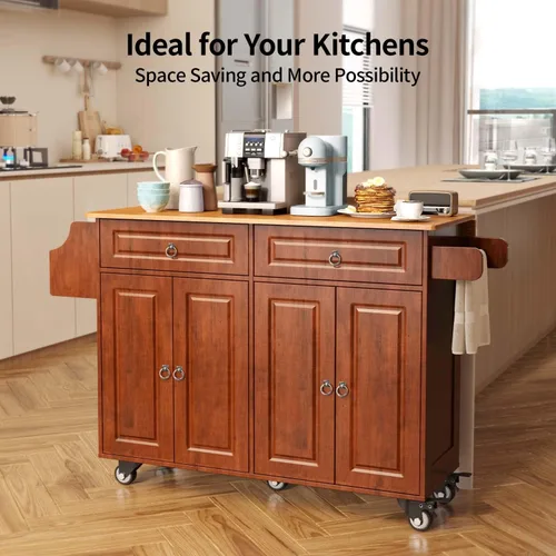 Miniatura 2 de Aiho Carrito de isla de cocina con almacenamiento, carritos móviles de 52 pulgadas con mesa de cocina rodante con toallero, estante de especias