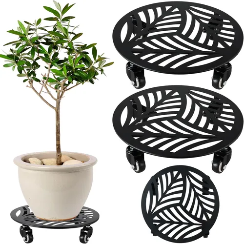 Miniatura 12 de 1 paquete de 30 cm de gran organizador de plantas de metal con 3 ruedas de PU metálicas, soporte rodante para plantas con ruedas para interiores