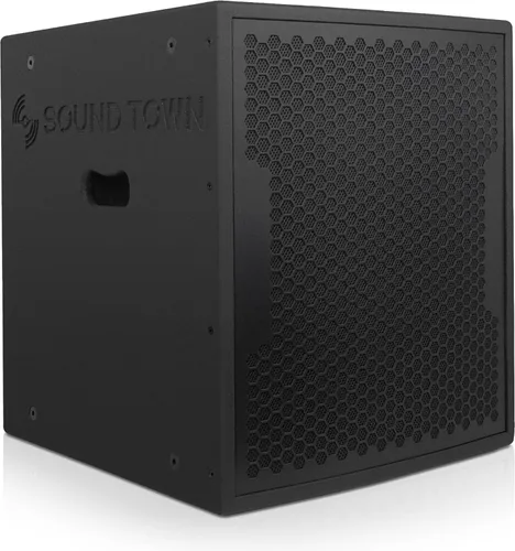 Miniatura 2 de Sound Town Paquete de 2 subwoofers PA alimentados de 15 pulgadas con salidas de altavoz, 1600 W, LPF, madera contrachapada de abedul, negro
