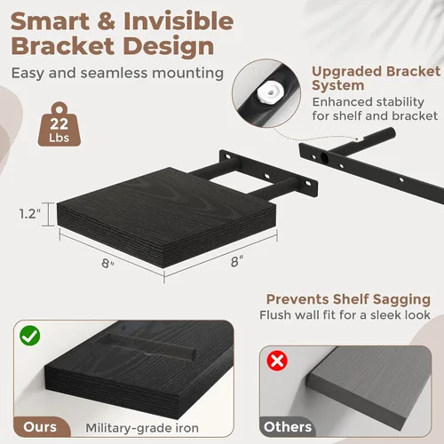 Miniatura 3 de Estantes flotantes para pared con soportes invisibles, estantes de madera de ingeniería montados en la pared con grano de madera para sala de estar