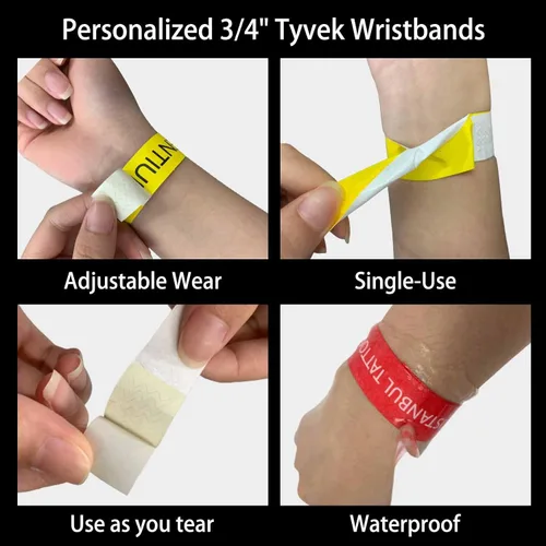Miniatura 4 de Pulseras para eventos, pulseras personalizadas de 3/4 pulgadas, pulseras de papel personalizadas para fiestas, 100 unidades con texto, logotipo, Oro