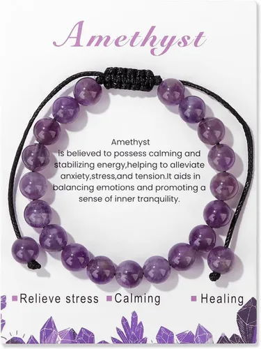 Miniatura 19 de Pulsera de cristal curativo para mujer de 8 mm de piedra natural con cuentas de cristal engarzadas, pulsera ajustable de gemas hecha a mano, joyería