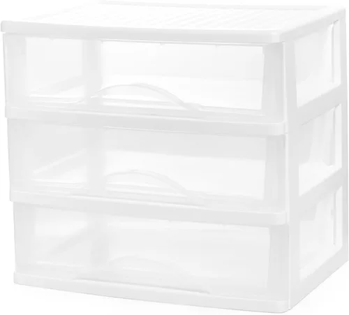 BYCY Almacenamiento apilable de plástico con 3 cajones, organizador de maquillaje de baño blanco con cajones anchos transparentes, organizador de
