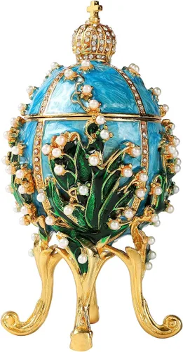 Huevo de Pascua clásico vintage con diamantes de imitación esmaltados, adornos de estilo victoriano, regalo para decoración del hogar, 2.4 x 2.4 x
