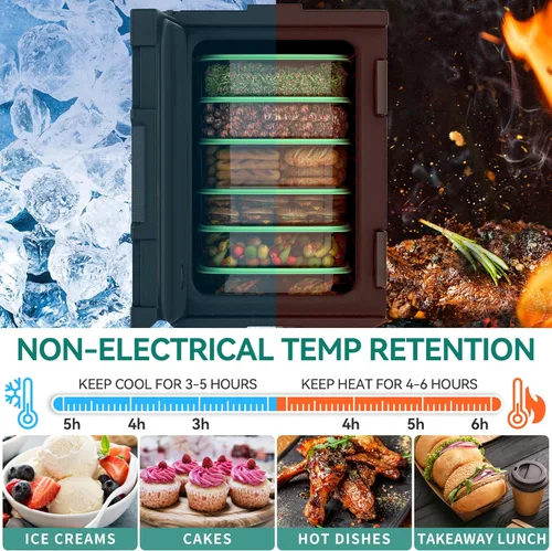Miniatura 3 de YITAHOME Portaenvases de alimentos aislados, caja térmica LLDPE de 95 Qt para catering con sartén de acero inoxidable, calentador de alimentos