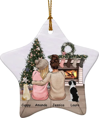Miniatura 7 de Adorno de Navidad familiar personalizado 2022, nombre personalizado de raza, gato, perro, para pareja de Navidad, círculo redondo, adorno