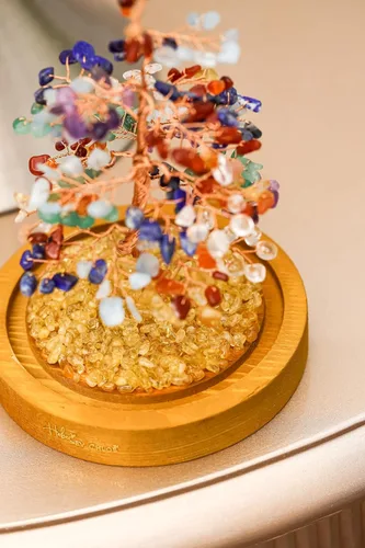Miniatura 7 de Árbol de la vida de cristal curativo de 7 chakras hecho a mano para decoración del hogar y la oficina, árbol bonsái de dinero Feng Shui