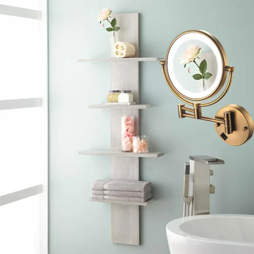 Miniatura 3 de Espejo de maquillaje de pared de 8 pulgadas con luces, espejo de maquillaje iluminado para baño 360 giratorio, espejos de tocador extensibles