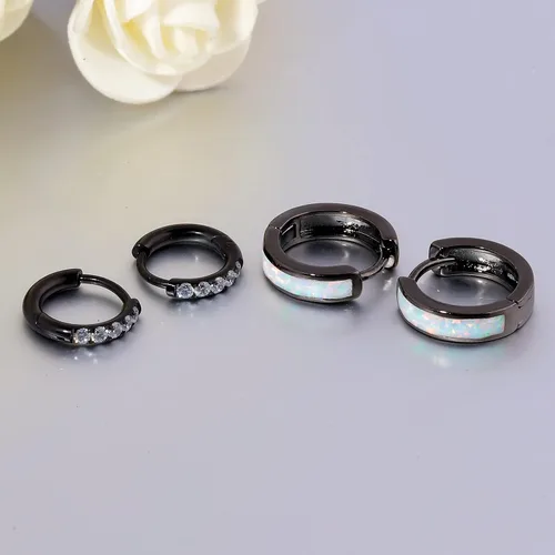 Miniatura 58 de CiNily Aretes Huggie de ópalo con bisagras, chapados en oro, hipoalergénicos, pequeños aretes de aro para mujeres, adolescentes, niñas, hombres