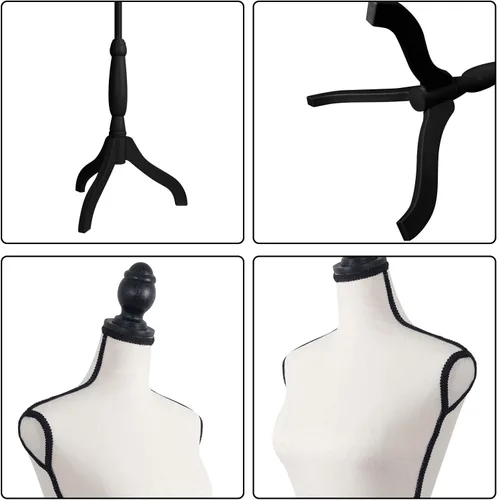 Miniatura 3 de Cuerpo de maniquí femenino, maniquí para coser con forma de torso y soporte de trípode ajustable, maniquí para joyería y vestidos de costureras