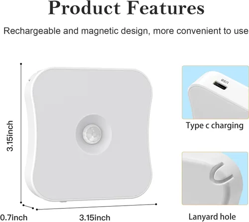Miniatura 3 de Luces nocturnas rojas con sensor de movimiento, luces recargables con batería, luces rojas magnéticas para ayuda al sueño, baño, recámara, escalera