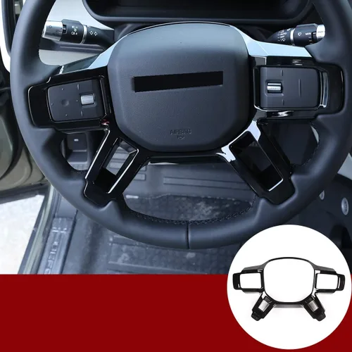 Cubierta de decoración del volante del coche negro brillante ABS para Land Rover Defender 110 130 2020 accesorios de automóvil