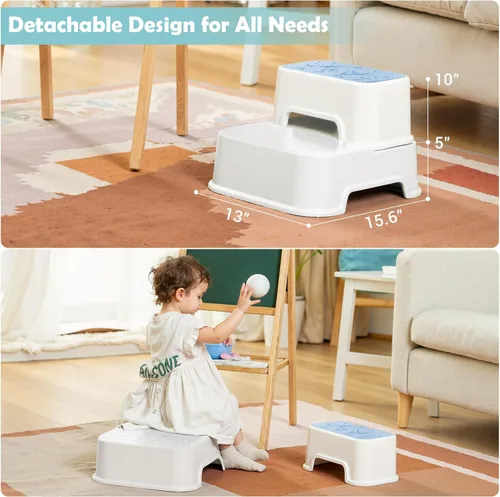 Miniatura 5 de Taburete de 2 escalones para niños, antideslizante multifuncional para baño, fregadero y inodoro para entrenamiento de orinal, soporta hasta 220 Azul