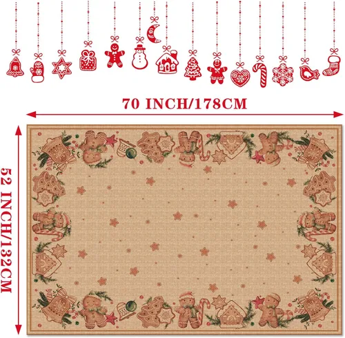 Miniatura 2 de Ganeen Manteles de Navidad de pan de jengibre de 52 x 70 pulgadas, mantel rectangular de arpillera de Navidad, mantel de tela de pan de jengibre