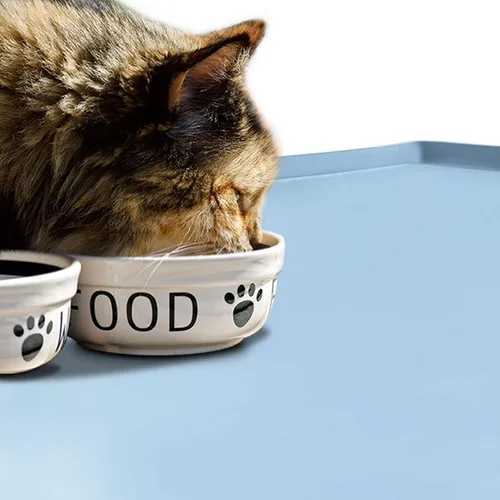 Miniatura 6 de Tapete de comida para perros, bandeja de comida impermeable de silicona, tapetes antideslizantes para tazones de mascotas tipo mantel individual