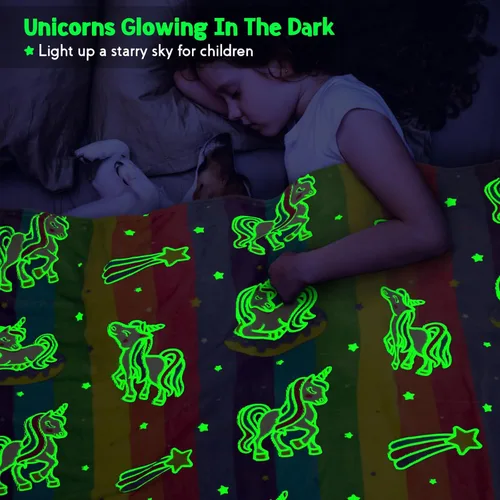 Miniatura 2 de Regalos de unicornio, juguetes para niñas - Manta que brilla en la oscuridad para cumpleaños, Navidad, Halloween, regalos de arcoíris, manta