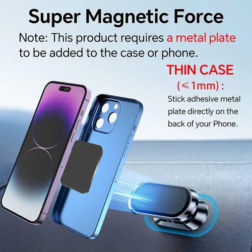 Miniatura 4 de 【Paquete de 2】 Soporte magnético para teléfono para automóvil, [imán súper fuerte] [con 4 placas de metal] Soporte magnético para iPhone