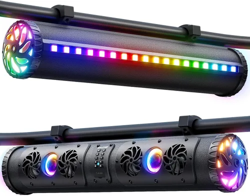 Ehaho Barra de sonido para carrito de golf Bluetooth con altavoces retroiluminados multicolor, barra de sonido estéreo UTV impermeable de 27
