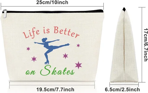 Miniatura 2 de Regalos de patinadora para mujeres, regalos de patinadora sobre hielo para niñas, bolsa de maquillaje y cosméticos, 3 piezas beige