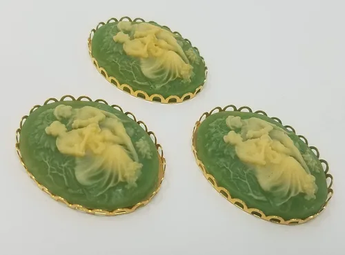 Miniatura 5 de 3 piezas de 1.181 in x 1.575 in marfil victoriano pareja de resina artesanía cameos con ajustes de filigrana de encaje (negro con ajustes de oro)