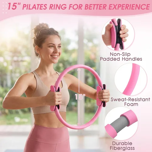 Miniatura 2 de Equipo de pilates, kit de pilates con anillo de pilates de 15 pulgadas, 2 bolas de 9.8 pulgadas, bandas de resistencia, pesas de tobillo