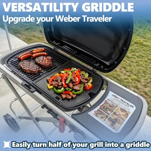Miniatura 3 de SafBbcue 7034 Plancha de cocción de hierro fundido de repuesto para accesorios de parrilla de gas portátil Weber 9010001 Traveler, para inserto