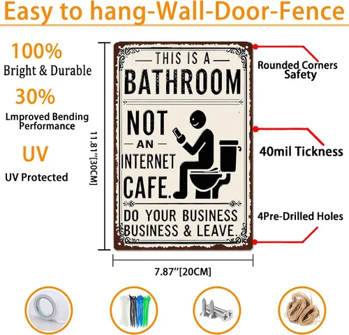 Miniatura 5 de This Is a Bathroom Not an Internet Cafe Sign - Funny Bathroom Wall Art Metal Tin Sign for Home Farmhouse Washroom Decor - Do Your Business & Leave