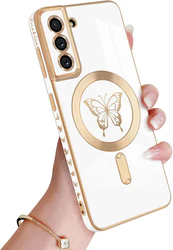 Miniatura 33 de Newseego Funda magnética para Samsung Galaxy S21 Plus 5G, bonita funda de lujo con borde chapado de mariposa para mujeres, niñas y hombres, TPU