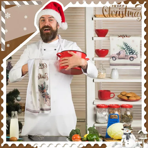 Miniatura 5 de Geyoga 6 piezas de toallas de cocina de Navidad, toallas de mano de Navidad con diseño de muñeco de nieve, absorbentes, toallas de cocina vintage