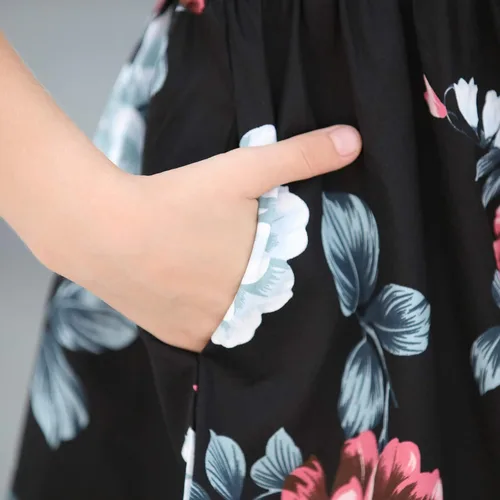 Miniatura 5 de GORLYA Vestido midi vintage para niña de 4 a 12 años con estampado floral y volantes, manga con volantes y bolsillos