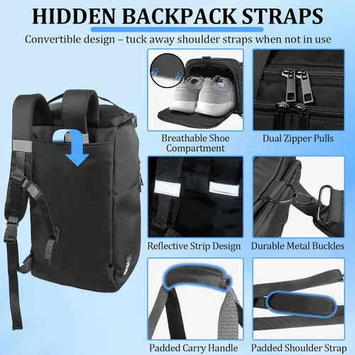 Miniatura 3 de ORKELS Bolsa de gimnasio con compartimento para zapatos, bolsa deportiva de 29 litros para hombres y mujeres, mochila de viaje con bolsillo húmedo