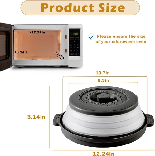 Miniatura 6 de Cubierta para microondas contra salpicaduras, cubierta de microondas para alimentos con bandeja anti-escaldadura, cubierta de placa de microondas
