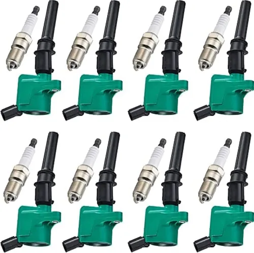 Miniatura 10 de ENA Paquete de 8 bobinas de encendido amarillas y bujías compatibles con Mercury Ford Mustang Crown Victoria F150 E150 E250 Expedition Explorer 8