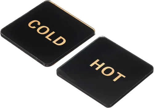 PATIKIL Etiqueta autoadhesiva para agua caliente/fría, paquete de 5 pares/10 calcomanías cuadradas acrílicas para fregaderos de grifos, negro/dorado