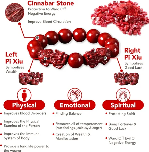 Miniatura 7 de Dosurgorn Pulsera de cinabrio Feng Shui para mujer, cinabrio en polvo, Feng Shui, pulsera de Feng Shui para riqueza y protección, amuleto de dinero