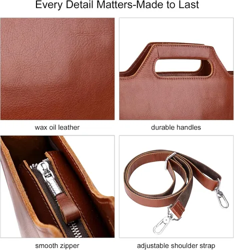 Miniatura 7 de PIJUSHI Maletín de piel auténtica para hombres y mujeres, bolso delgado para laptop para negocios