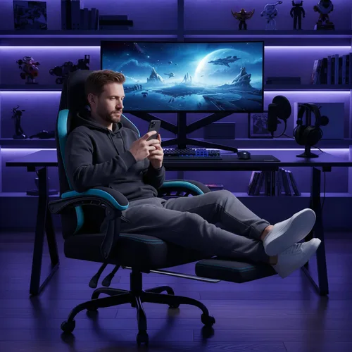Miniatura 2 de LEMBERI Silla para videojuegos, sillas de videojuegos grandes y altas de tela con reposapiés, soporte lumbar de masaje, silla ergonómica