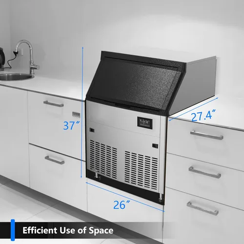Miniatura 4 de Coolake Máquina comercial para hacer hielo de 450 libras/24 horas con almacenamiento de 130 libras, máquina de hielo de acero inoxidable debajo